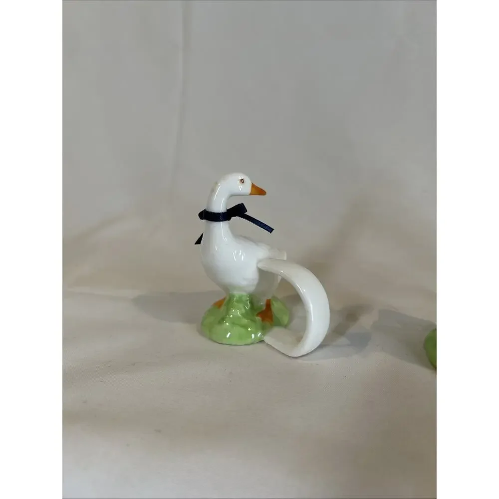 Vintage Ceramic Geese Blue Ribbon Napkin Holder Country Kitchen Decor